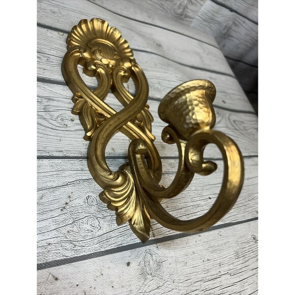 Pair Of Vtg Homco Wall Candle Sconce Regency Gold Tone Homco 1988 ~ USA - Picture 2 of 8